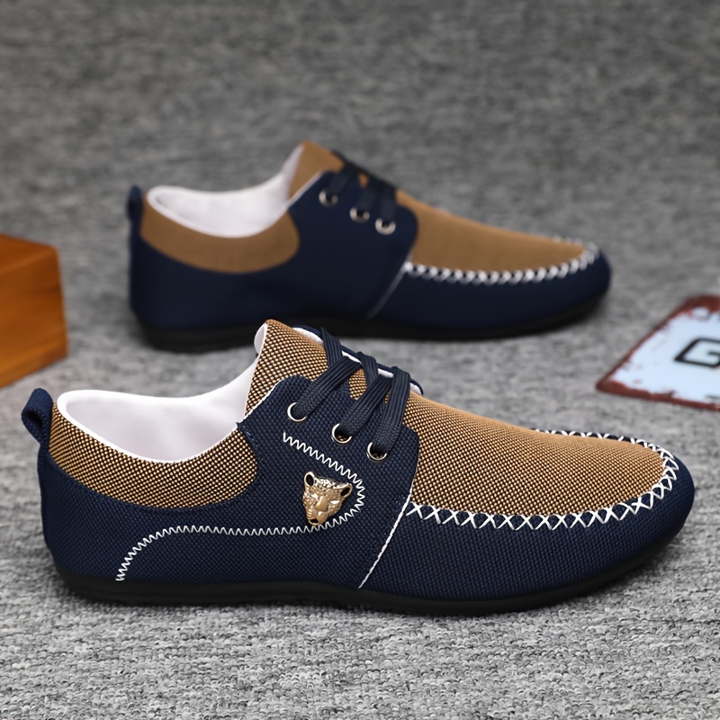 mens casual canvas shoes breathable lace up classic casual walking shoes for business office driving spring summer and autumn details 0