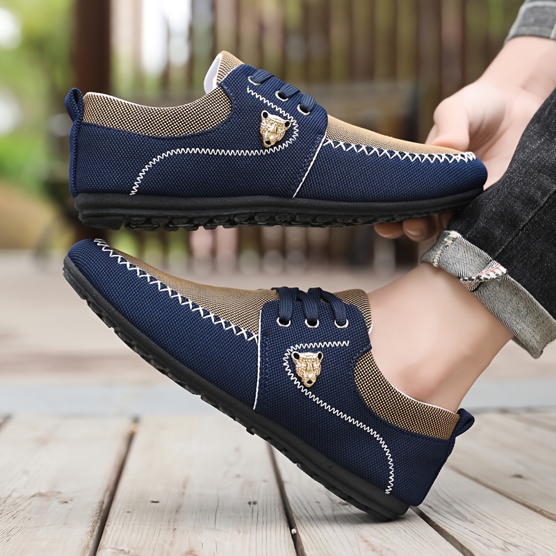 mens casual canvas shoes breathable lace up classic casual walking shoes for business office driving spring summer and autumn details 4