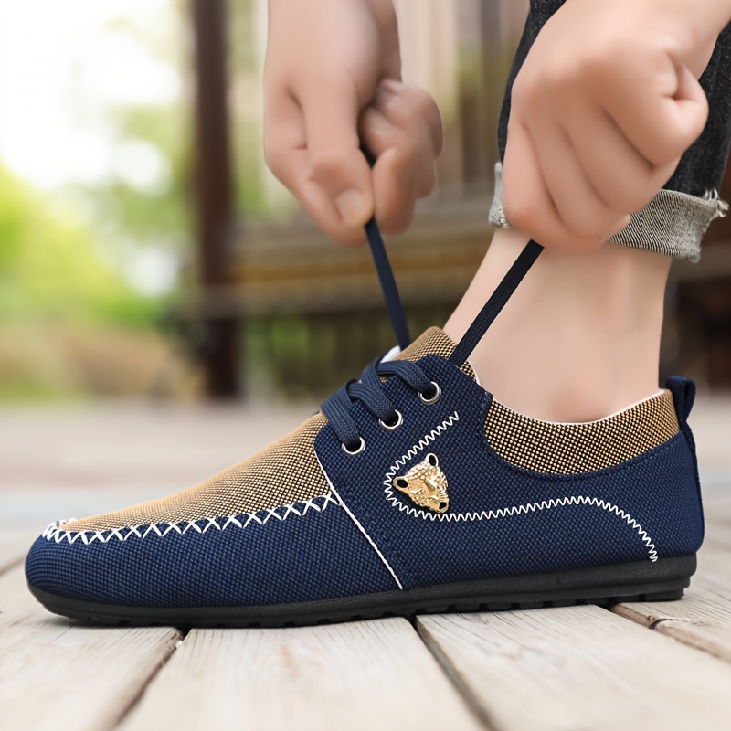 mens casual canvas shoes breathable lace up classic casual walking shoes for business office driving spring summer and autumn details 5