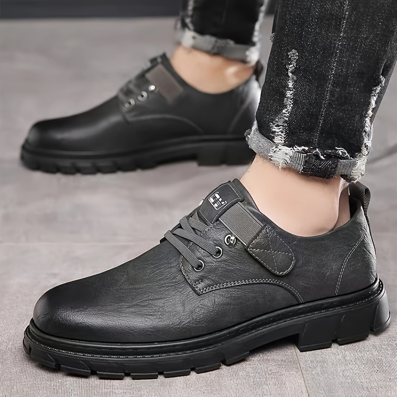 split leather casual shoes, mens split leather casual shoes breathable wear resistant anti skid slip on shoes with hook loop fastener decor mens daily office footwear details 1