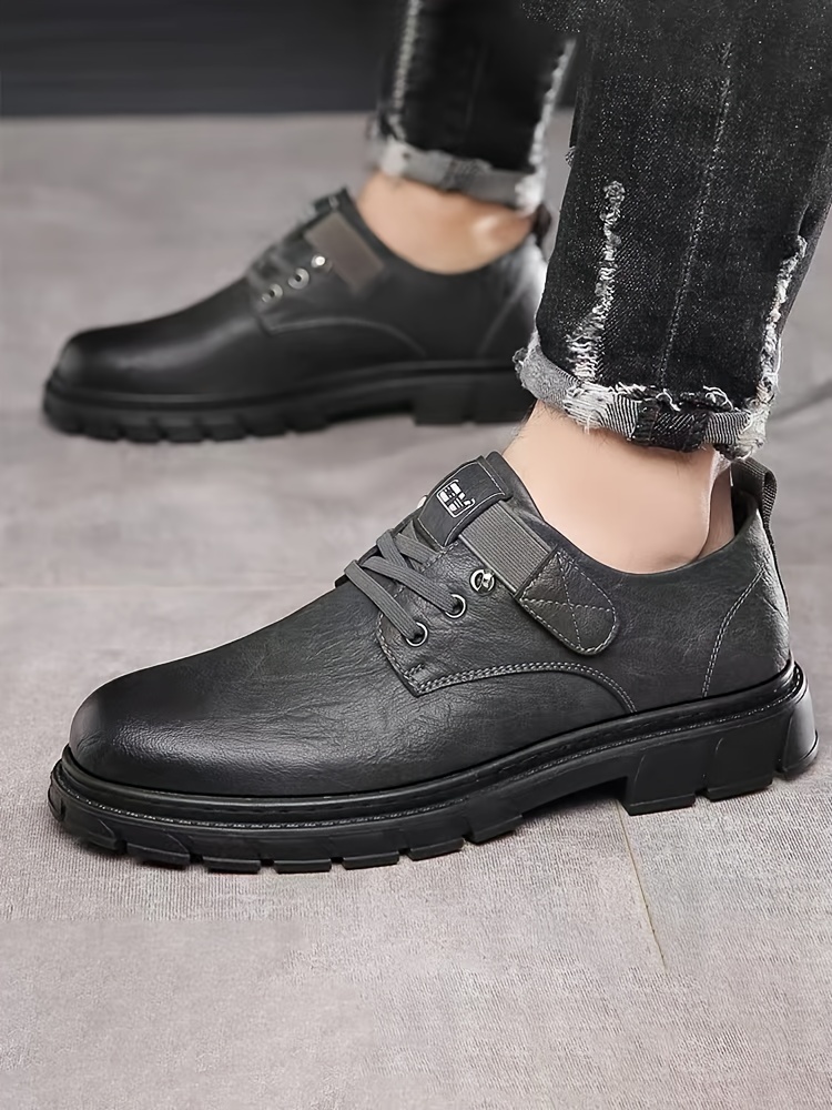 split leather casual shoes, mens split leather casual shoes breathable wear resistant anti skid slip on shoes with hook loop fastener decor mens daily office footwear details 3