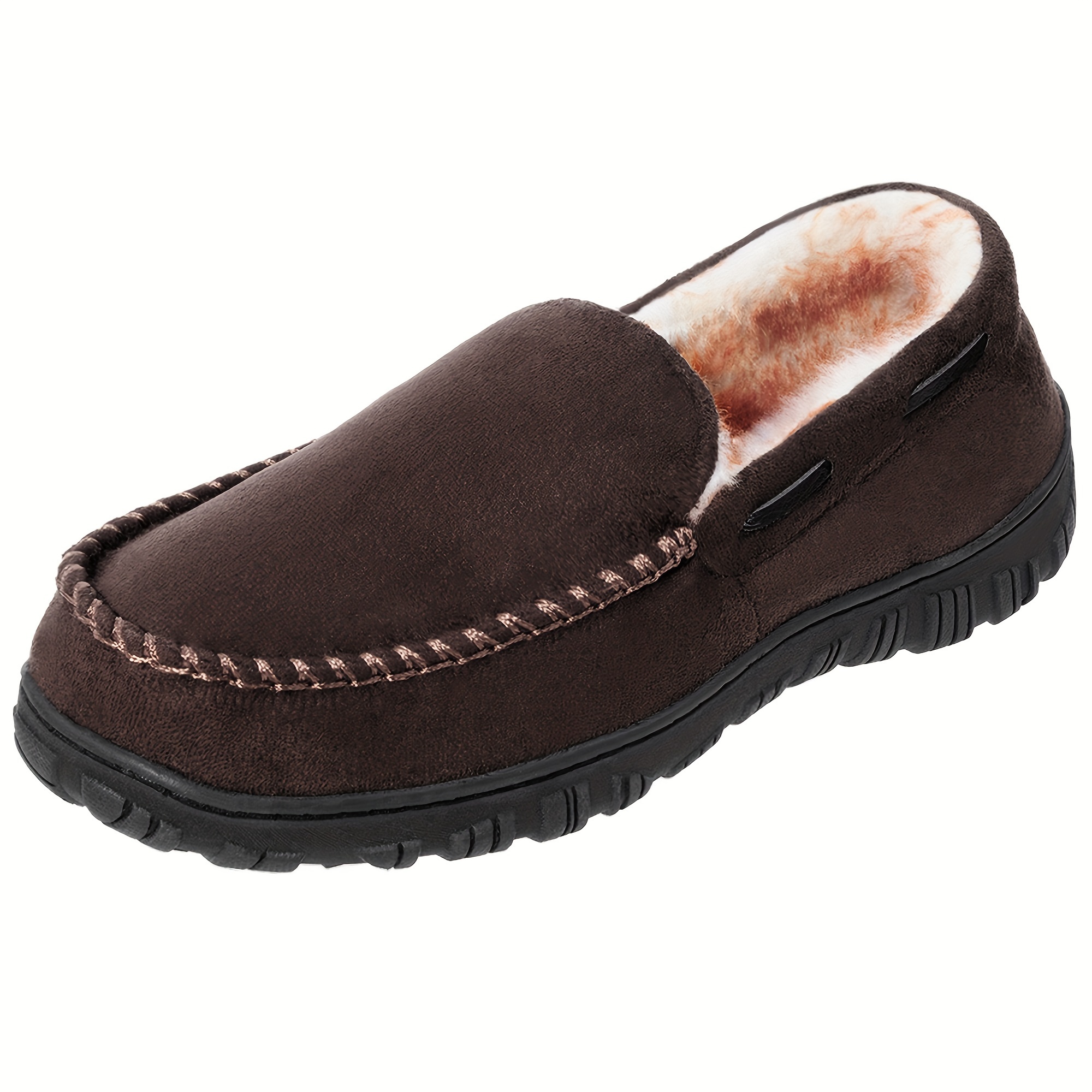 mens moccasin slippers comfy slip on indoor shoes with fuzzy lining for business office details 0