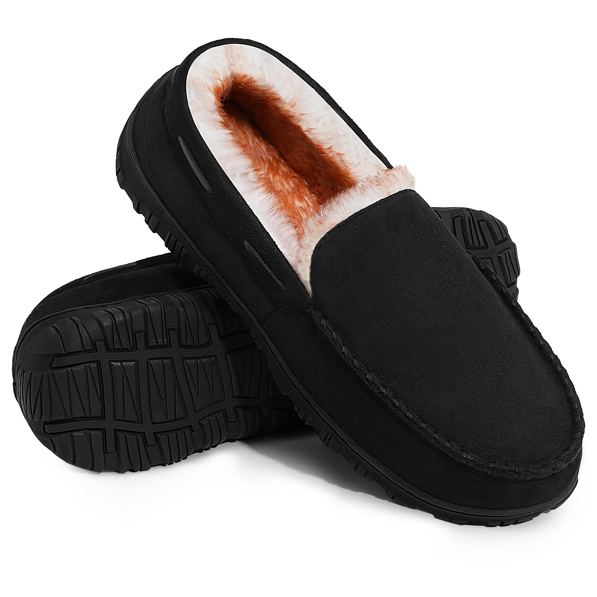 mens moccasin slippers comfy slip on indoor shoes with fuzzy lining for business office details 5