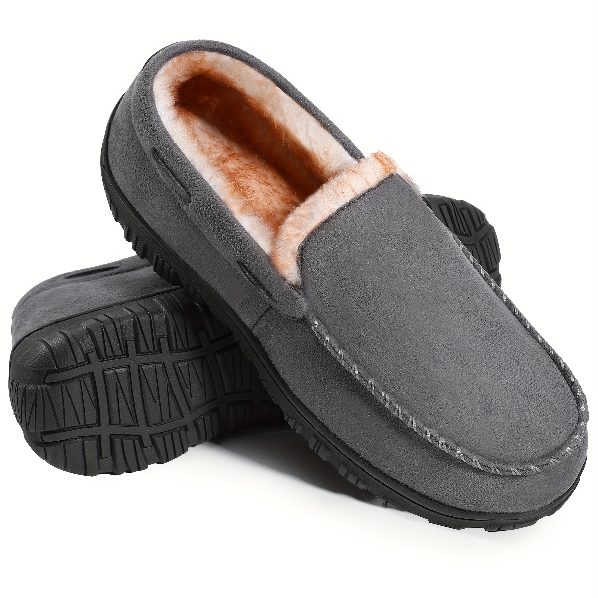 mens moccasin slippers comfy slip on indoor shoes with fuzzy lining for business office details 6