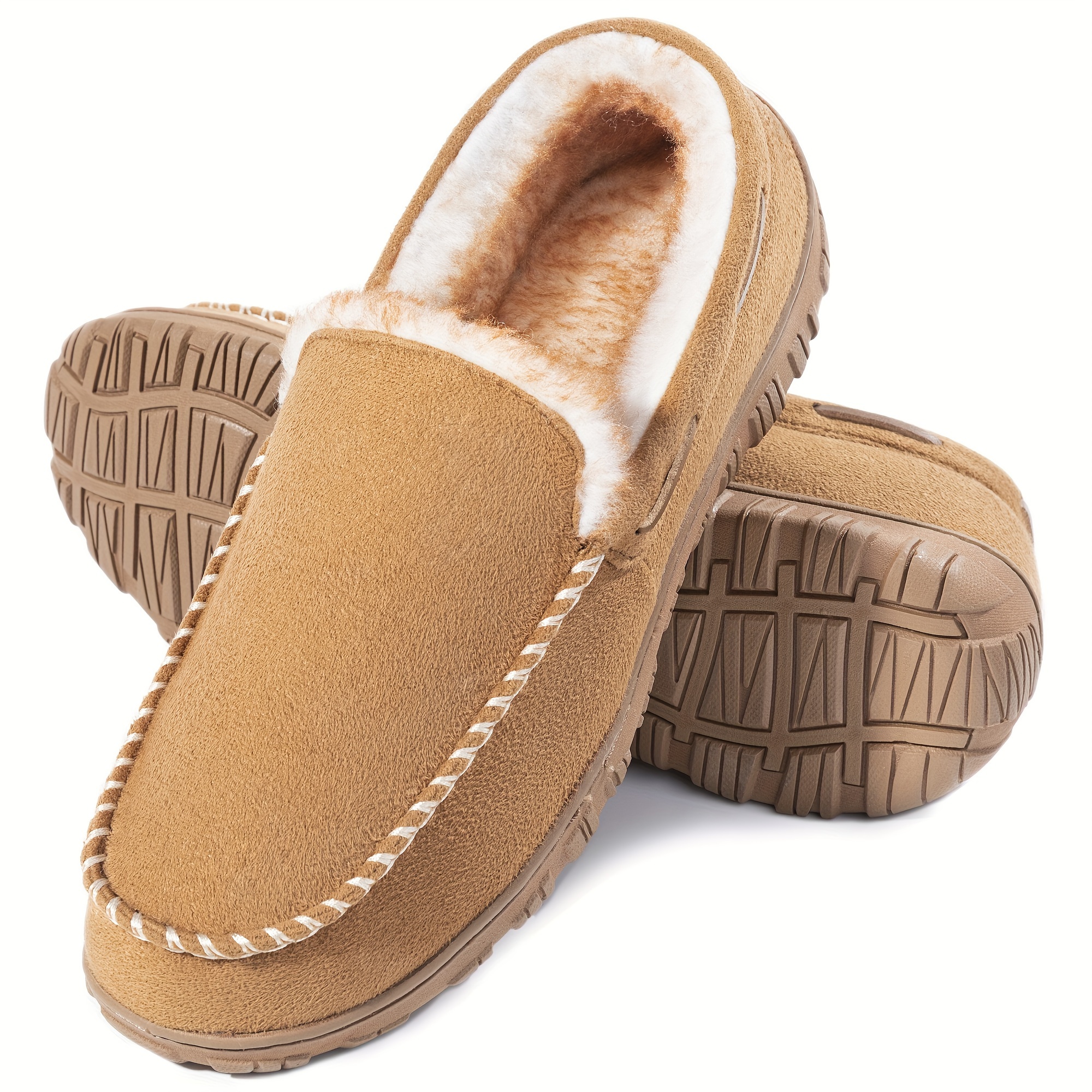 mens moccasin slippers comfy slip on indoor shoes with fuzzy lining for business office details 7