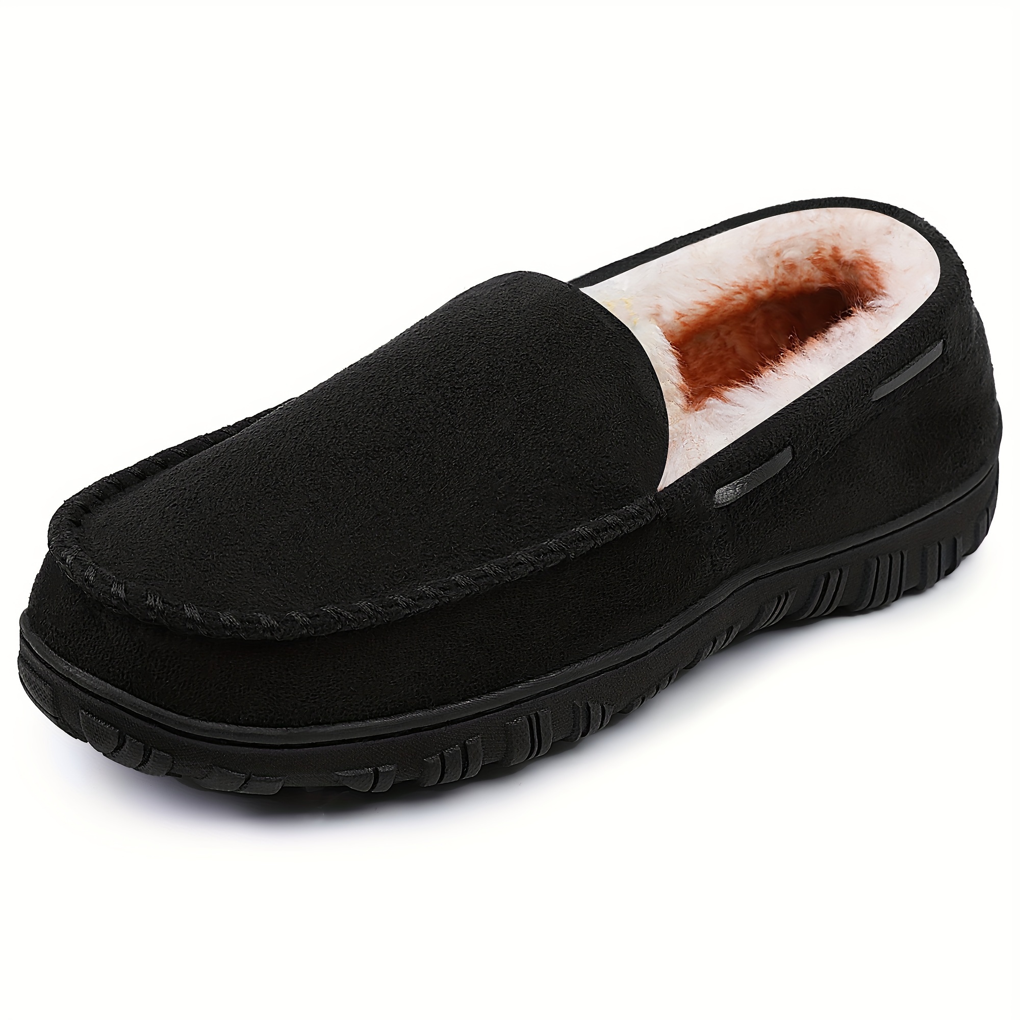 mens moccasin slippers comfy slip on indoor shoes with fuzzy lining for business office details 8