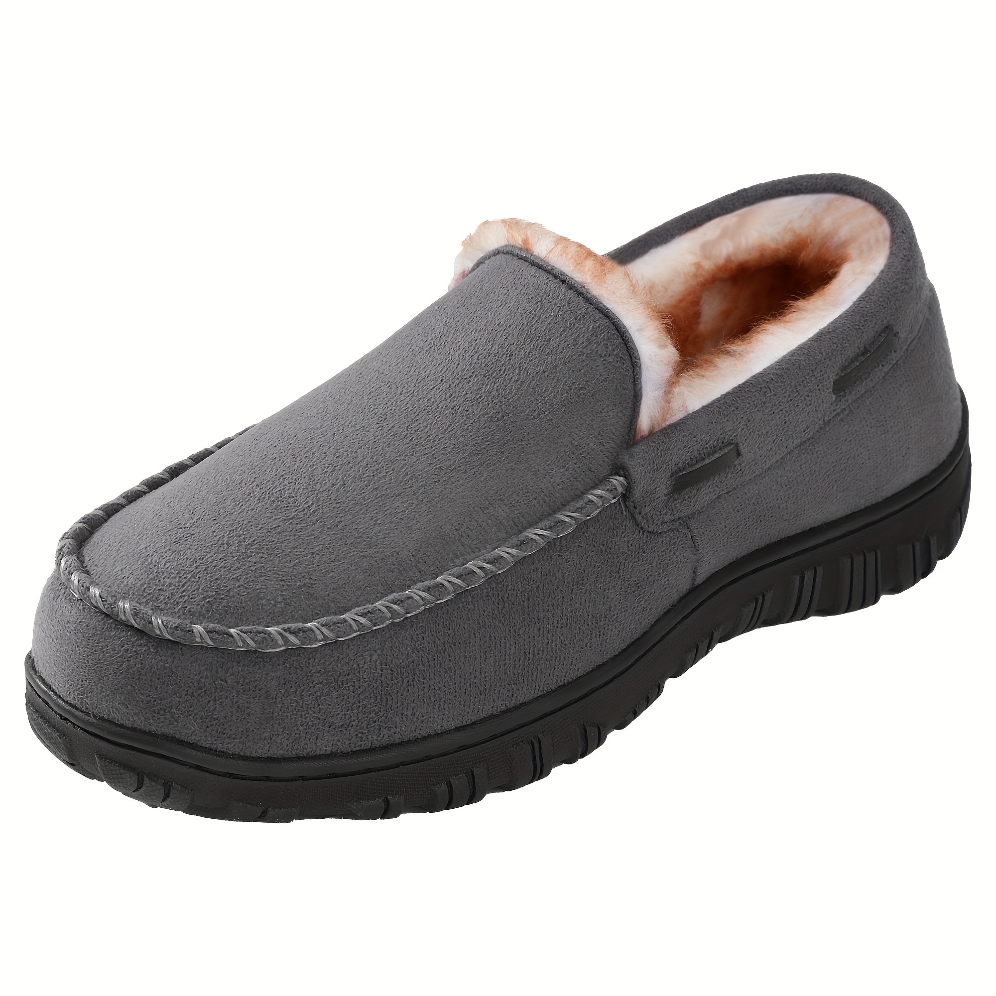 mens moccasin slippers comfy slip on indoor shoes with fuzzy lining for business office details 9