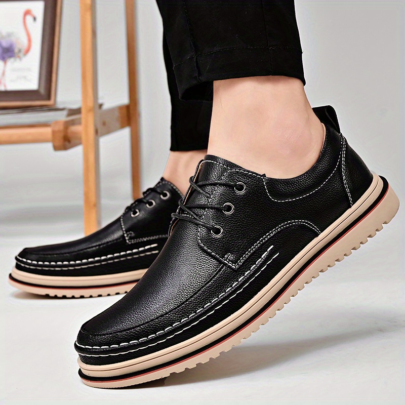 mens classic low top loafers shoes round toe lace up comfy non slip leather dress shoes for business meeting outdoor walking details 0