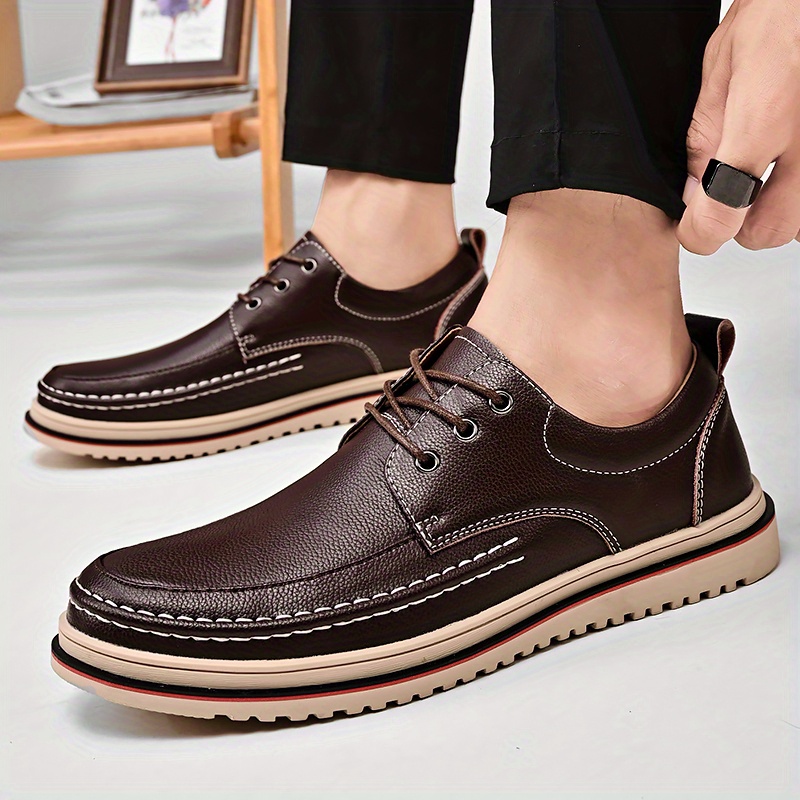 mens classic low top loafers shoes round toe lace up comfy non slip leather dress shoes for business meeting outdoor walking details 3