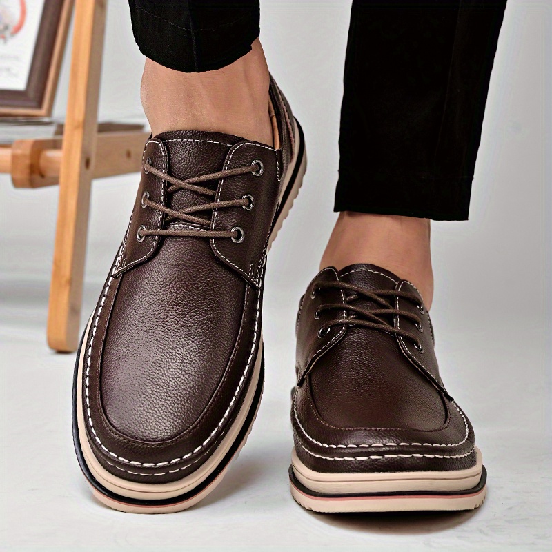 mens classic low top loafers shoes round toe lace up comfy non slip leather dress shoes for business meeting outdoor walking details 4