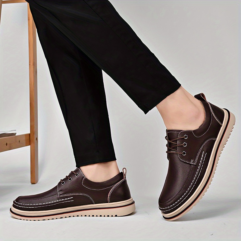 mens classic low top loafers shoes round toe lace up comfy non slip leather dress shoes for business meeting outdoor walking details 5