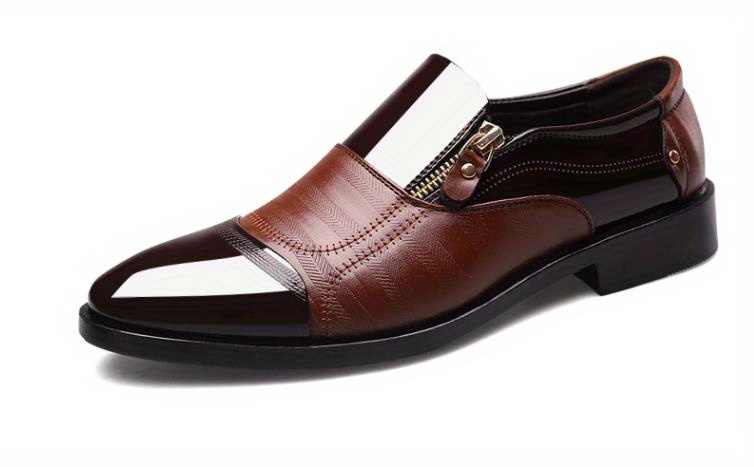 mens zipper decor slip on formal shoes wear resistant non slip smart casual shoes for business details 0