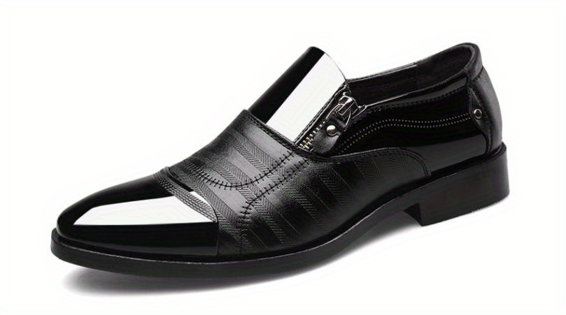 mens zipper decor slip on formal shoes wear resistant non slip smart casual shoes for business details 1