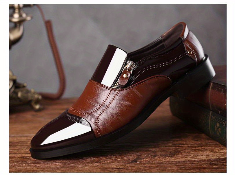 mens zipper decor slip on formal shoes wear resistant non slip smart casual shoes for business details 2