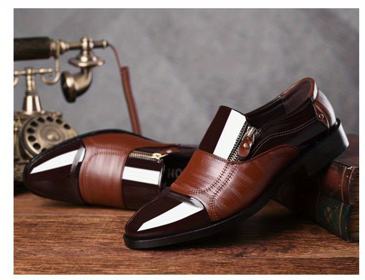 mens zipper decor slip on formal shoes wear resistant non slip smart casual shoes for business details 3