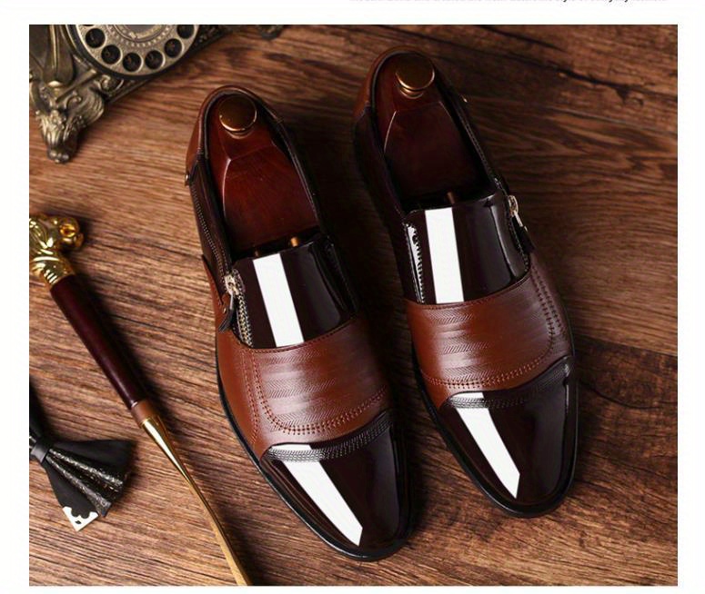 mens zipper decor slip on formal shoes wear resistant non slip smart casual shoes for business details 4