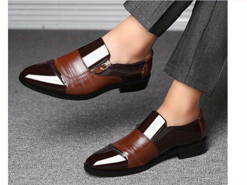 mens zipper decor slip on formal shoes wear resistant non slip smart casual shoes for business details 5