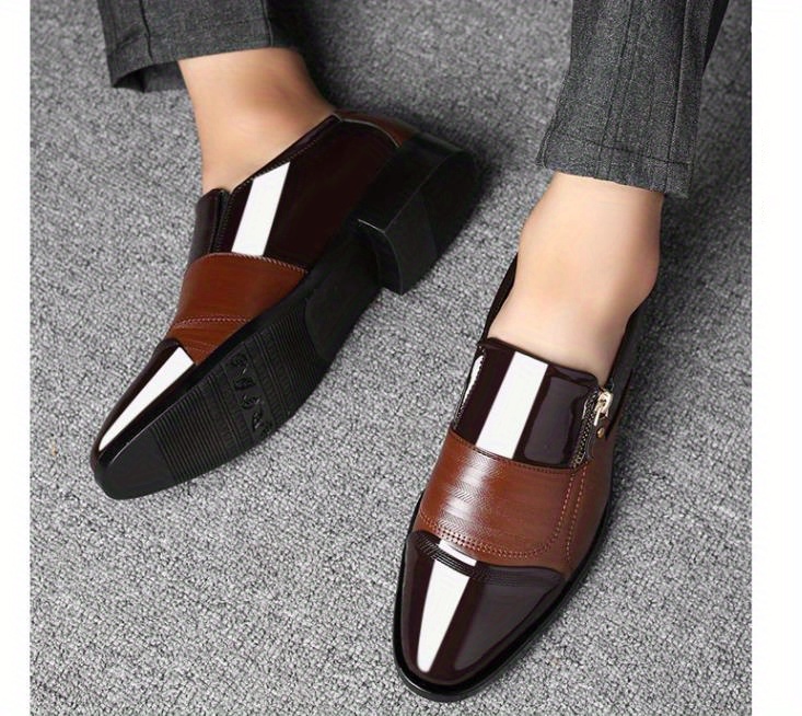 mens zipper decor slip on formal shoes wear resistant non slip smart casual shoes for business details 6