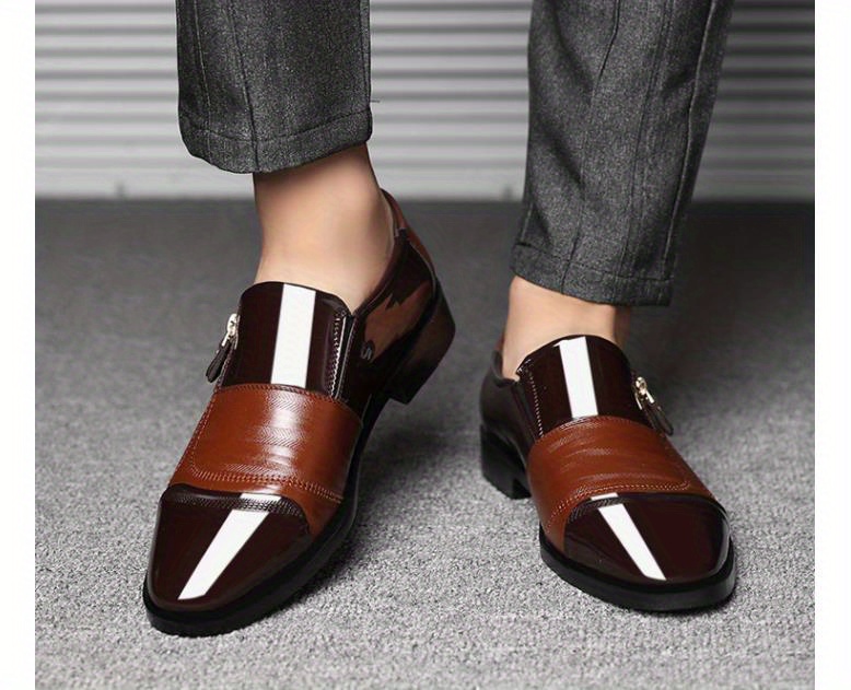 mens zipper decor slip on formal shoes wear resistant non slip smart casual shoes for business details 7