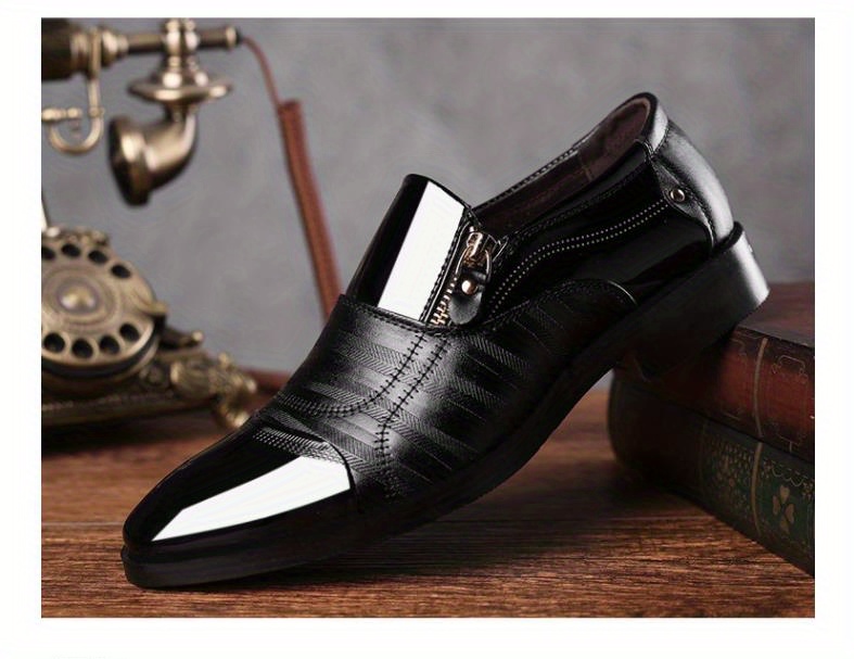 mens zipper decor slip on formal shoes wear resistant non slip smart casual shoes for business details 8