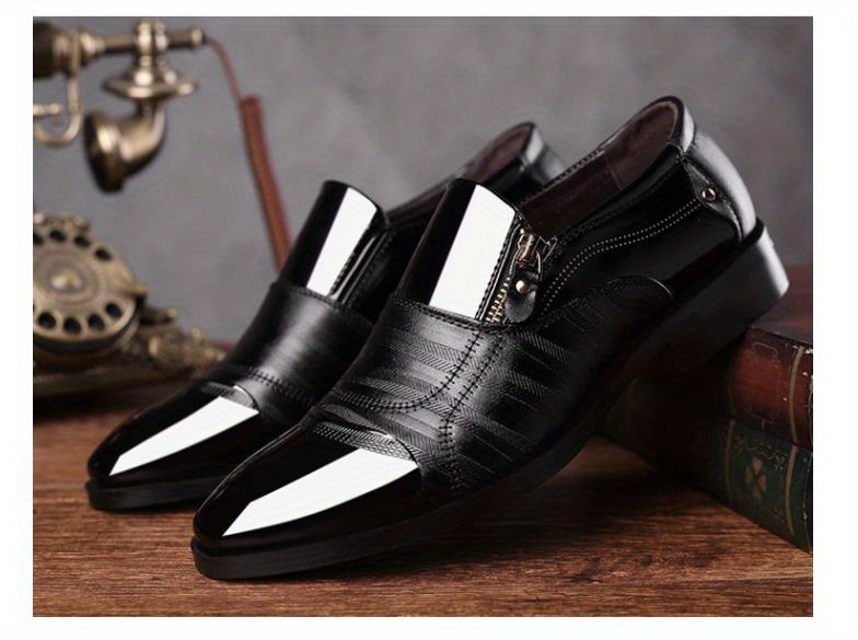 mens zipper decor slip on formal shoes wear resistant non slip smart casual shoes for business details 9