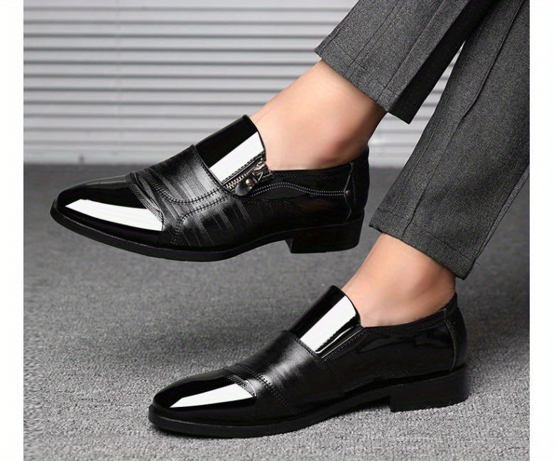 mens zipper decor slip on formal shoes wear resistant non slip smart casual shoes for business details 10