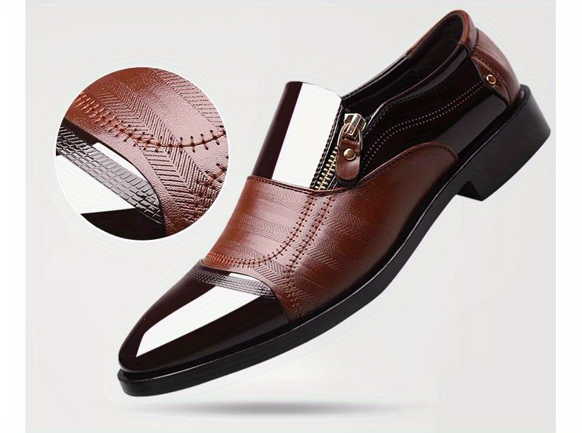 mens zipper decor slip on formal shoes wear resistant non slip smart casual shoes for business details 11
