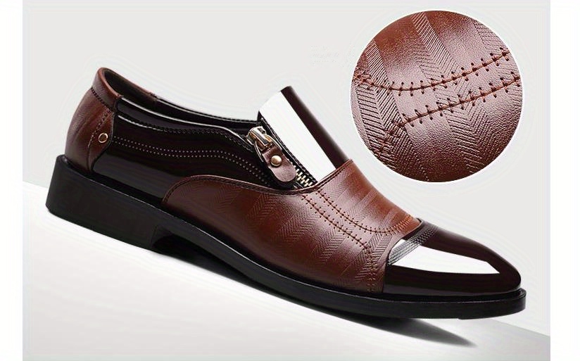 mens zipper decor slip on formal shoes wear resistant non slip smart casual shoes for business details 12