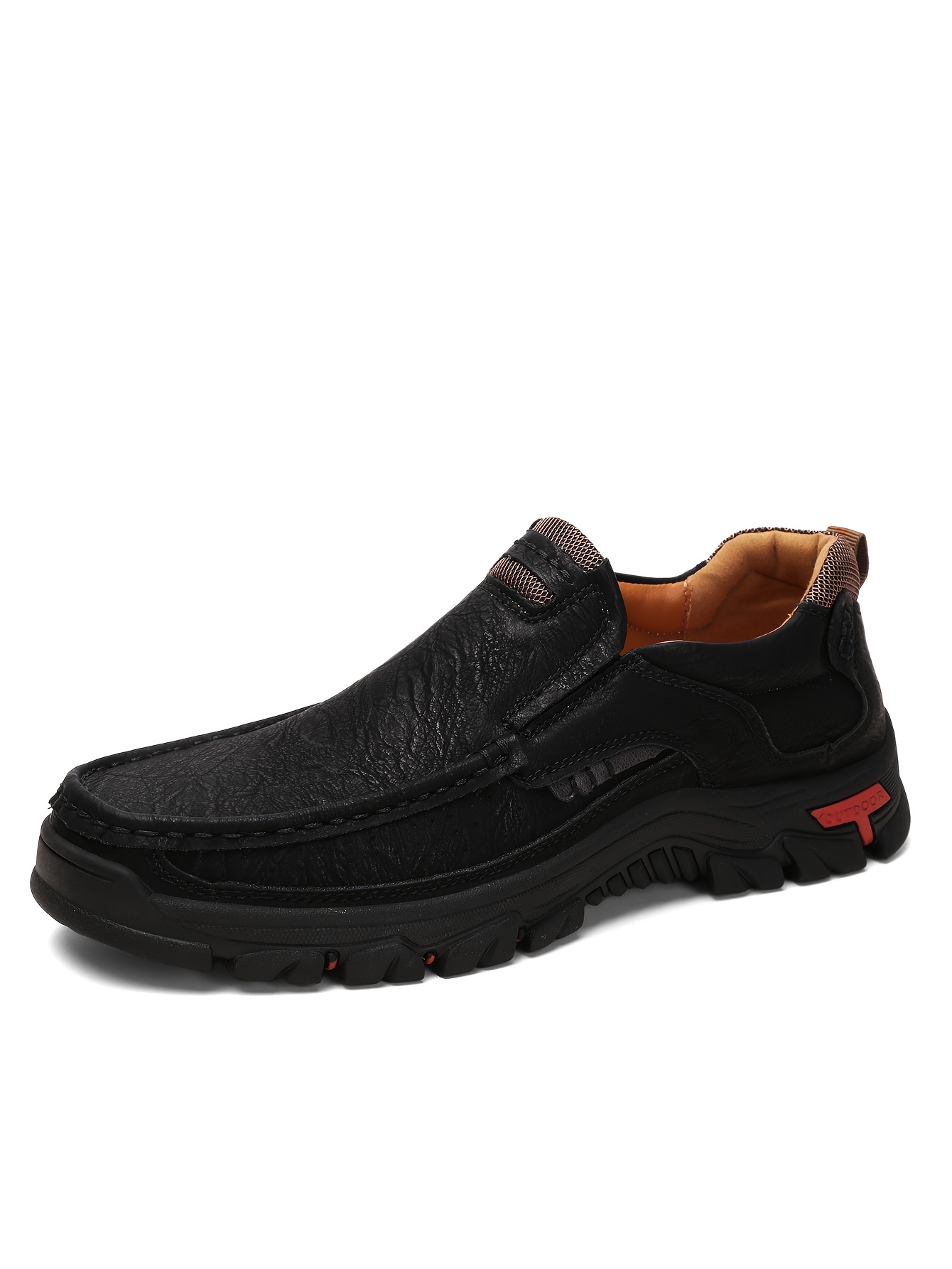 mens fashion stitching pu leather loafers anti skid wear resistant slip on shoes for outdoor walking running spring autumn details 0
