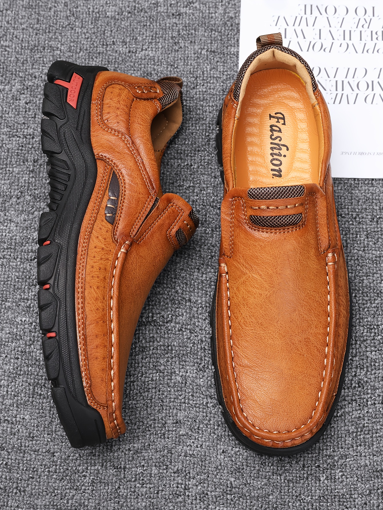 mens fashion stitching pu leather loafers anti skid wear resistant slip on shoes for outdoor walking running spring autumn details 5