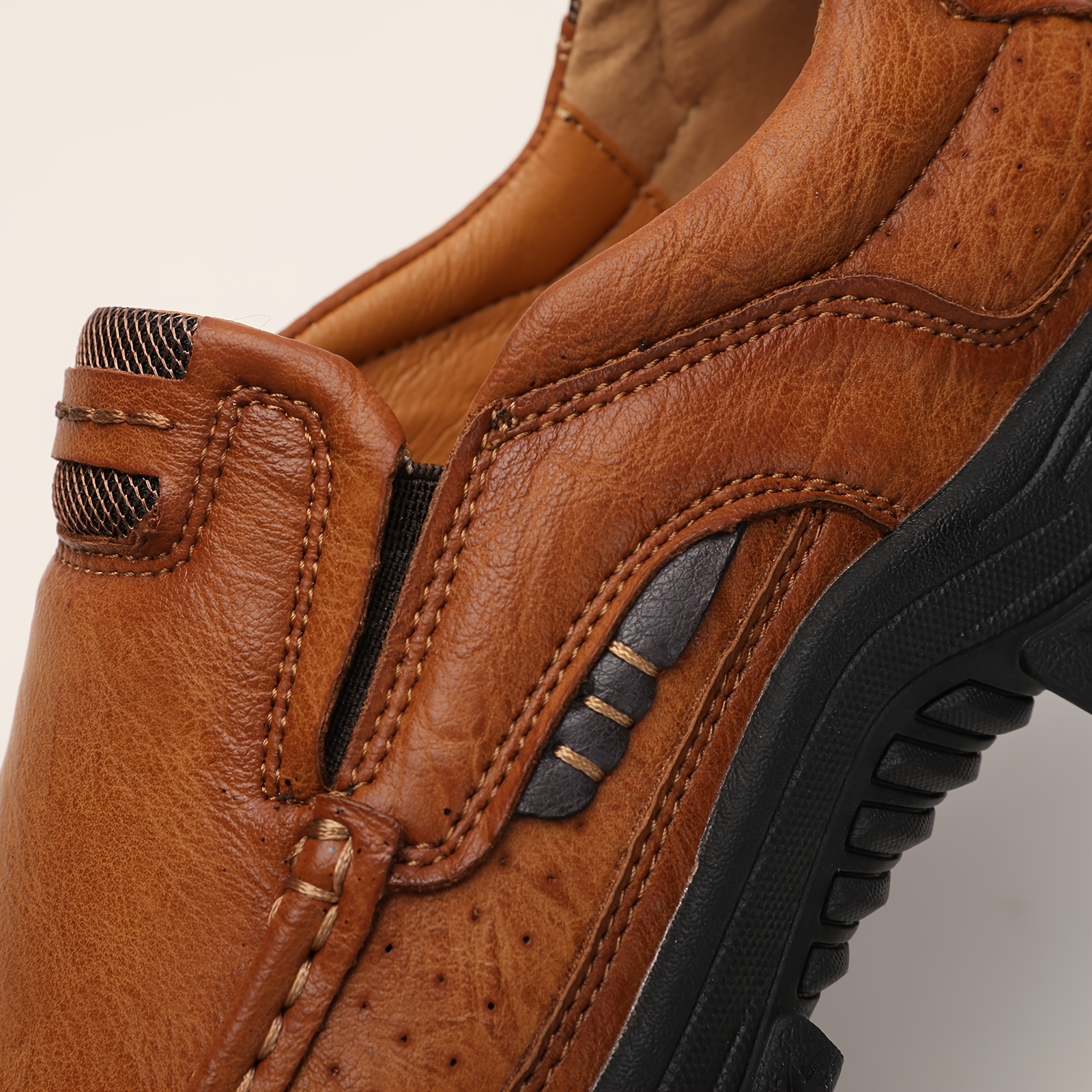 mens fashion stitching pu leather loafers anti skid wear resistant slip on shoes for outdoor walking running spring autumn details 6