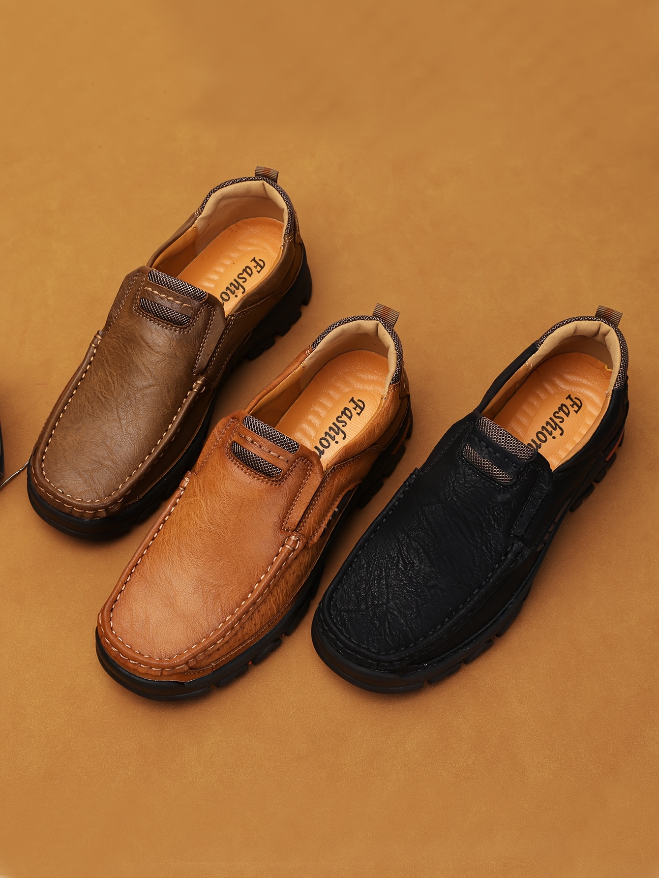 mens fashion stitching pu leather loafers anti skid wear resistant slip on shoes for outdoor walking running spring autumn details 10