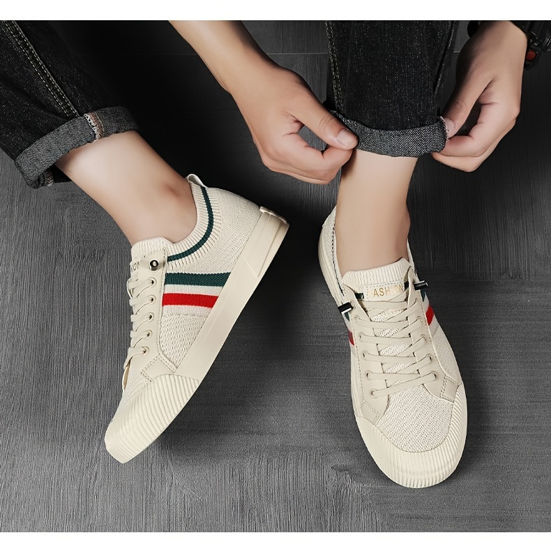 mens fashion versatile skate shoes breathable non slip lace up shoes with fabric uppers for outdoor spring and summer details 0