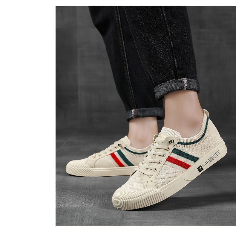 mens fashion versatile skate shoes breathable non slip lace up shoes with fabric uppers for outdoor spring and summer details 1
