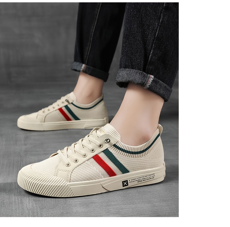 mens fashion versatile skate shoes breathable non slip lace up shoes with fabric uppers for outdoor spring and summer details 2