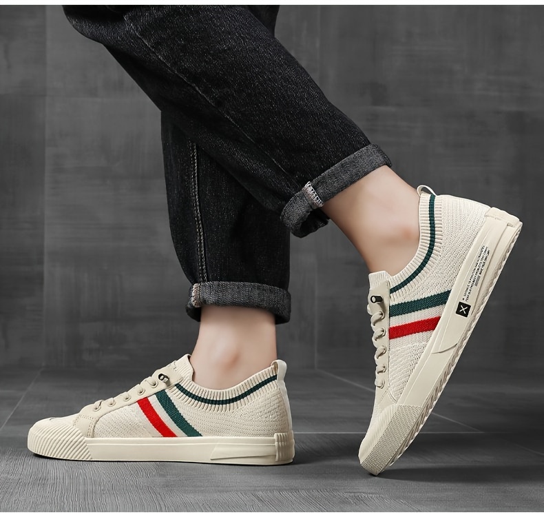 mens fashion versatile skate shoes breathable non slip lace up shoes with fabric uppers for outdoor spring and summer details 3
