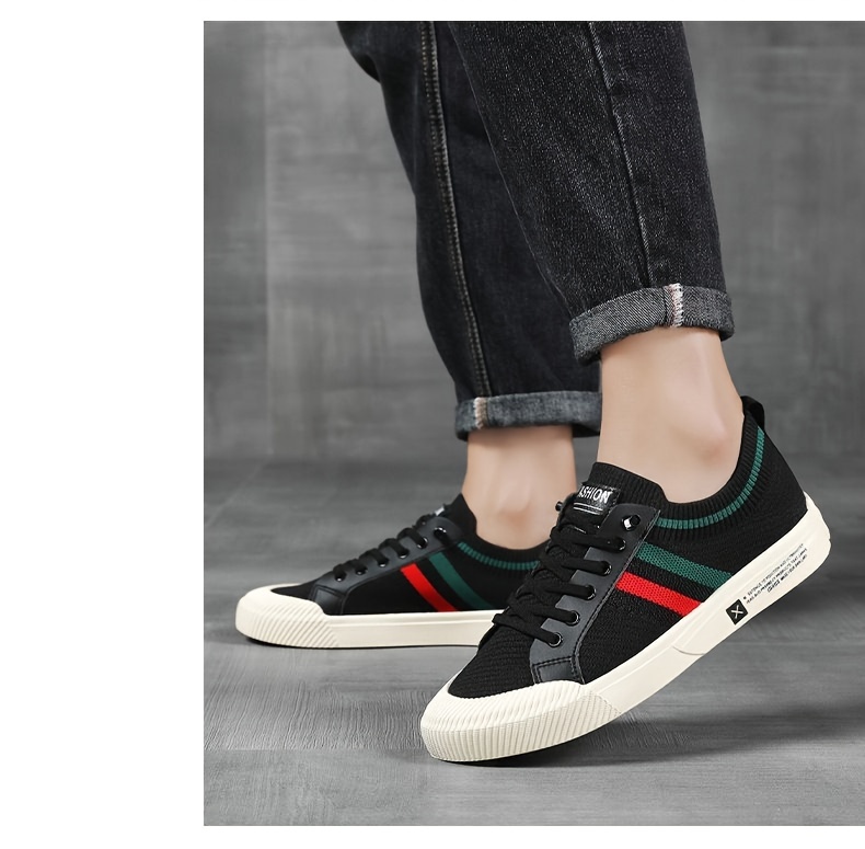 mens fashion versatile skate shoes breathable non slip lace up shoes with fabric uppers for outdoor spring and summer details 4