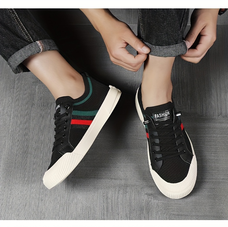 mens fashion versatile skate shoes breathable non slip lace up shoes with fabric uppers for outdoor spring and summer details 5