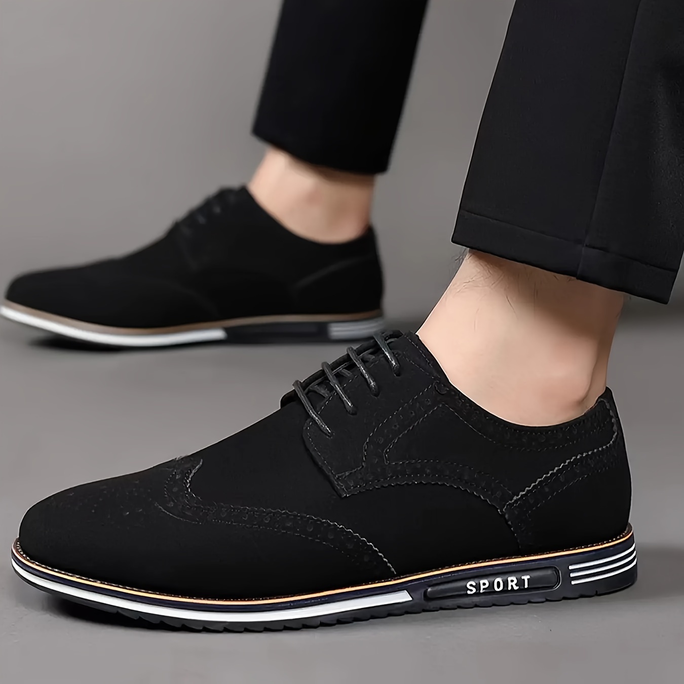 mens brogue wingtip derby shoes lace up front dress shoes for men office business formal black tie optional events details 5