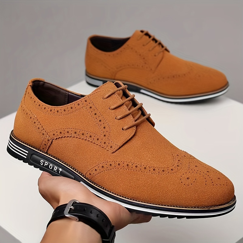 mens brogue wingtip derby shoes lace up front dress shoes for men office business formal black tie optional events details 9