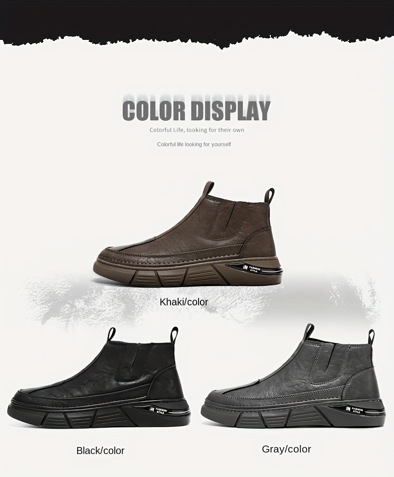mens solid casual ankle boots breathable anti skid slip on boots with side zippers for outdoor details 1