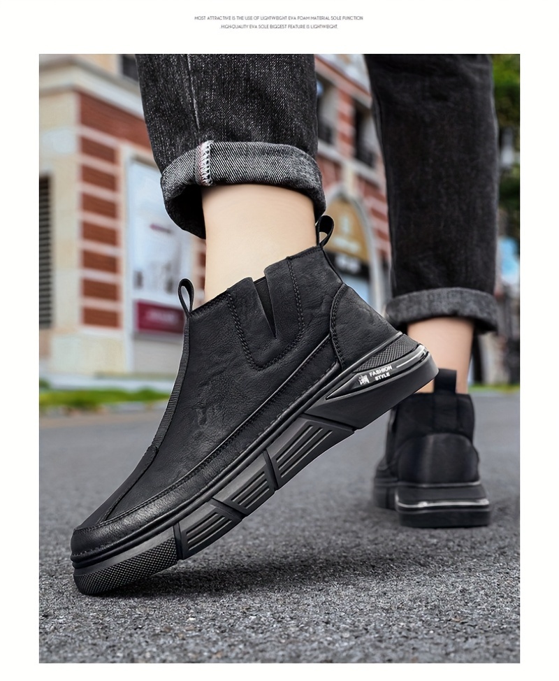 mens solid casual ankle boots breathable anti skid slip on boots with side zippers for outdoor details 3