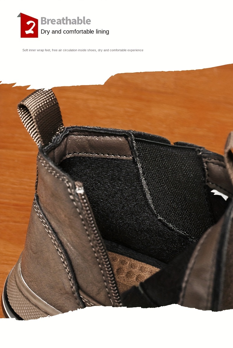 mens solid casual ankle boots breathable anti skid slip on boots with side zippers for outdoor details 4