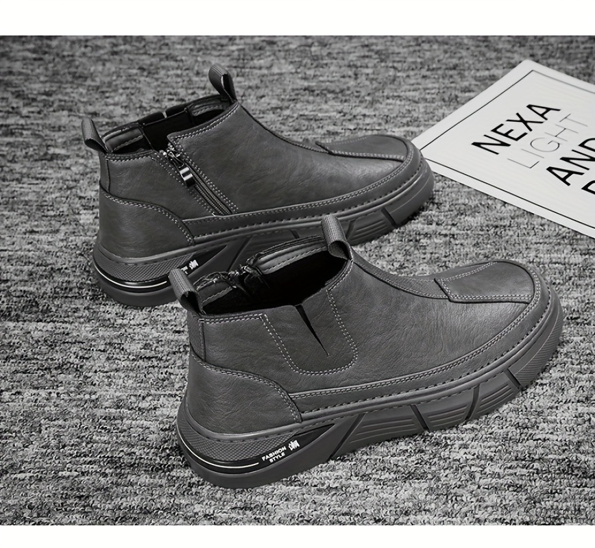 mens solid casual ankle boots breathable anti skid slip on boots with side zippers for outdoor details 5