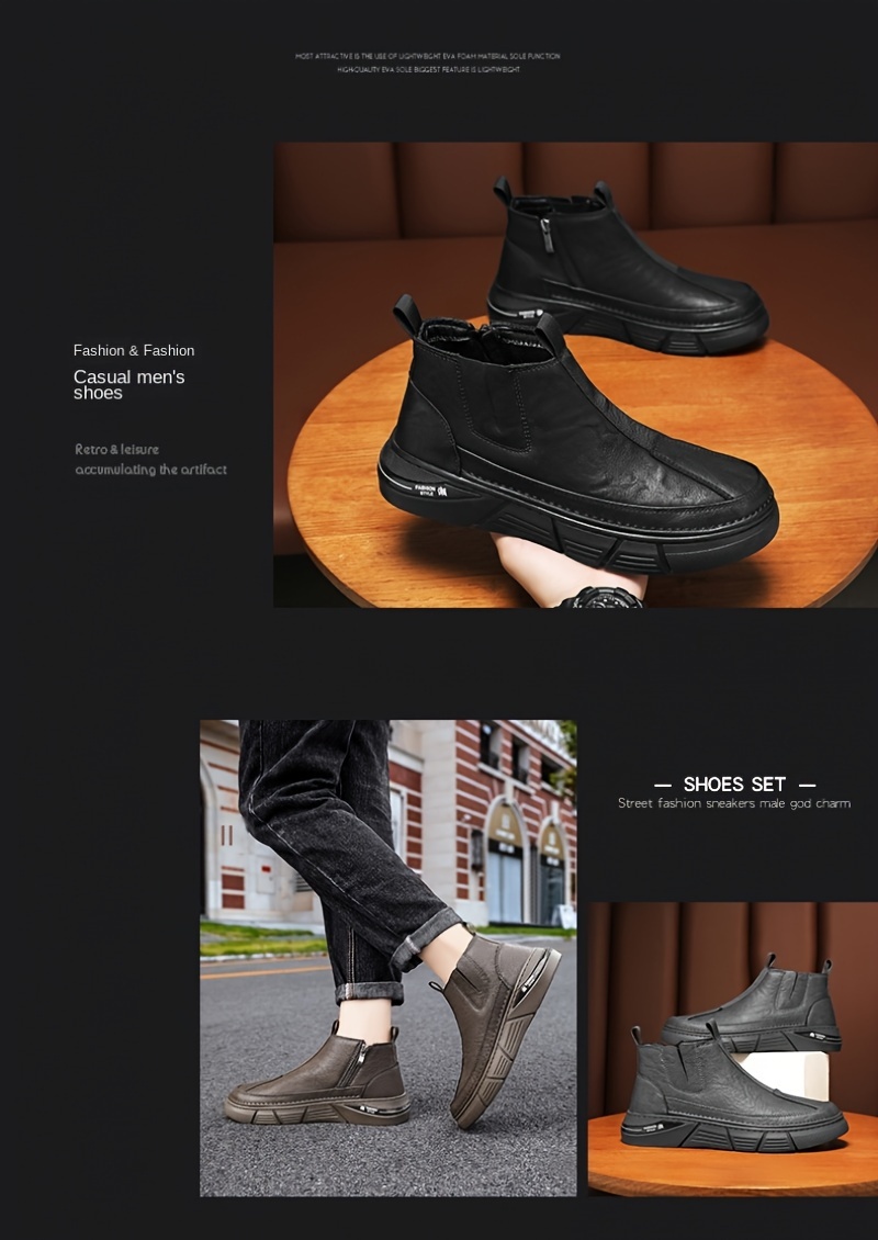 mens solid casual ankle boots breathable anti skid slip on boots with side zippers for outdoor details 6