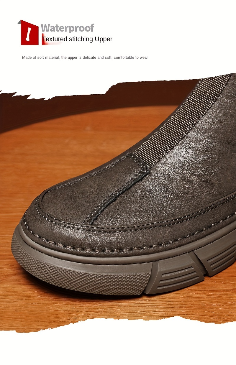 mens solid casual ankle boots breathable anti skid slip on boots with side zippers for outdoor details 7