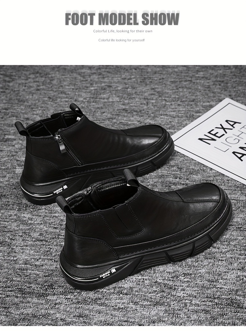 mens solid casual ankle boots breathable anti skid slip on boots with side zippers for outdoor details 9
