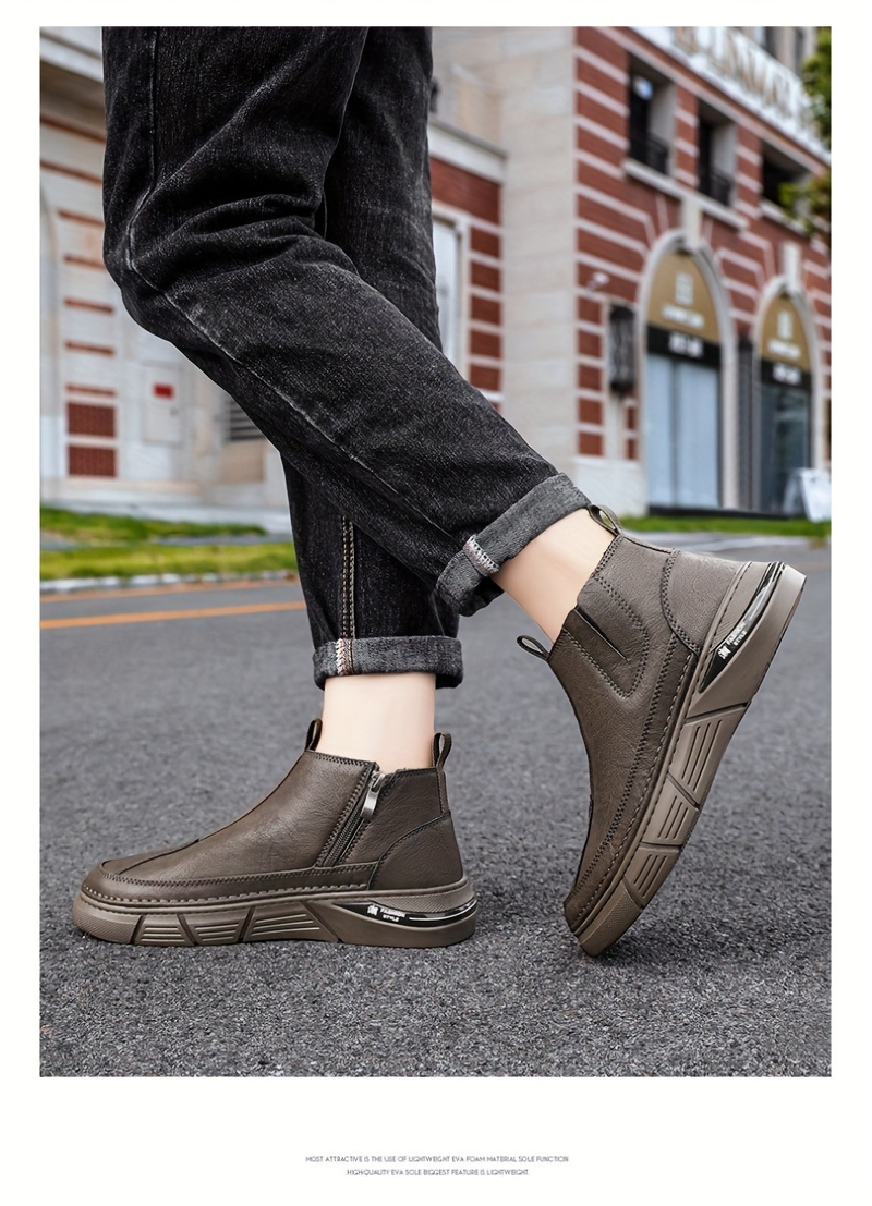 mens solid casual ankle boots breathable anti skid slip on boots with side zippers for outdoor details 10