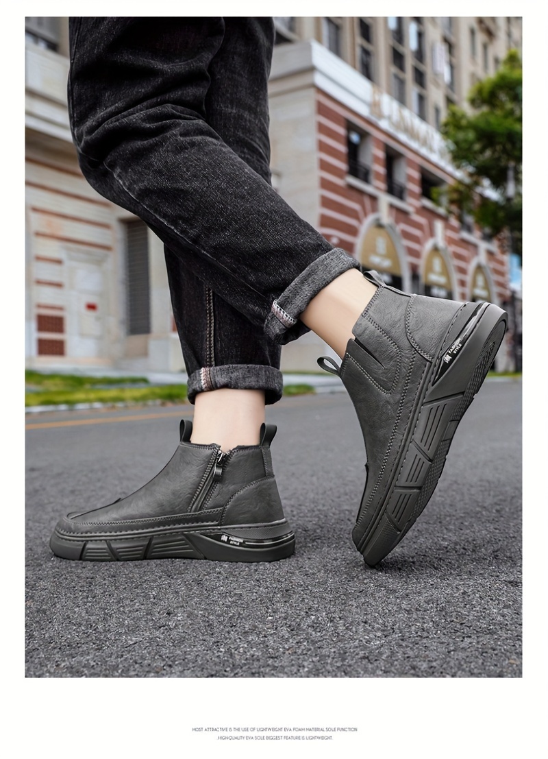 mens solid casual ankle boots breathable anti skid slip on boots with side zippers for outdoor details 11