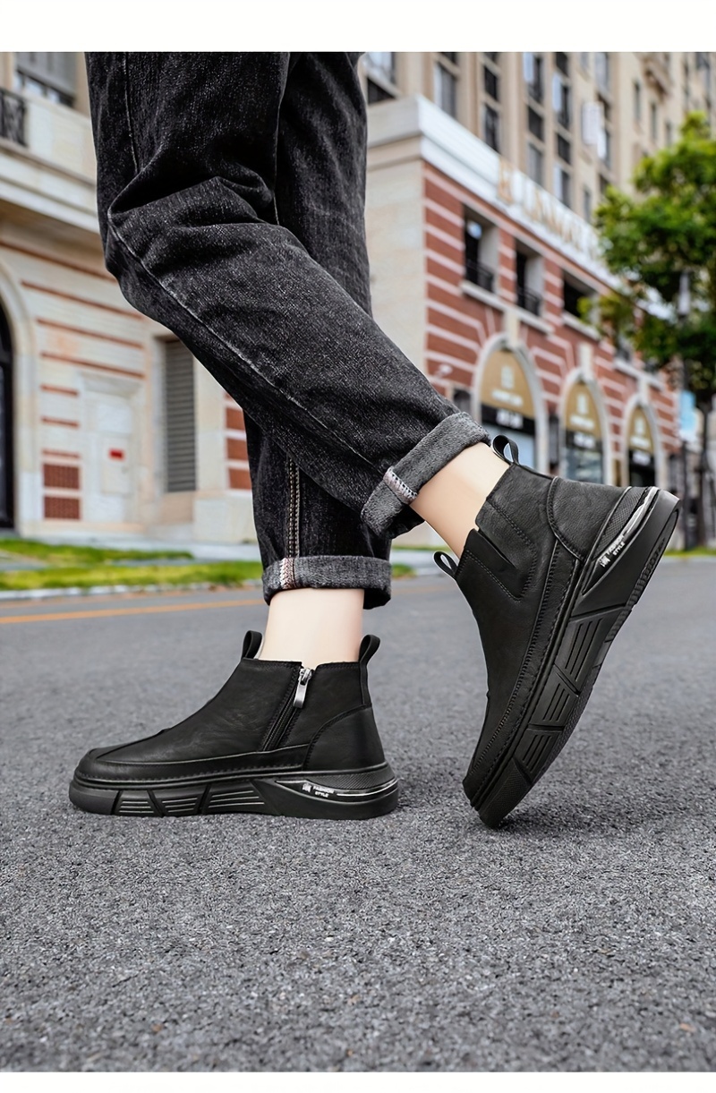 mens solid casual ankle boots breathable anti skid slip on boots with side zippers for outdoor details 12